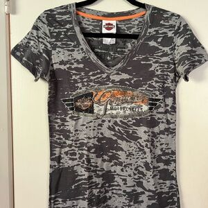 Harley Davidson Bling V-Neck T-shirt Camouflage Grey Slim Fit Sz L